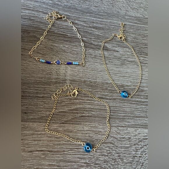 Gold evil eye anklet set A1449 - Picture 2 of 2